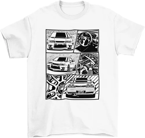 Vista 3 de GTR Skyline R32 R33 R34 R35 Import Camiseta de carreras japonesas Regalo de manga corta de coche de carreras para entusiastas del automóvil
