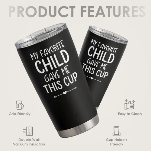 Vista 2 de SANDJEST Vaso aislado de acero inoxidable de 20 onzas para papá, divertido con texto en inglés "My Favorite Child Gave Me This Cup", taza de viaje