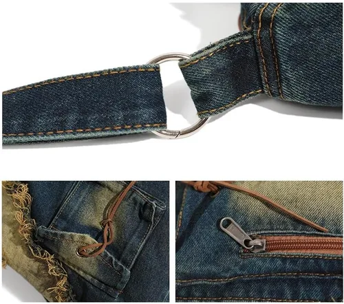Vista 6 de Bolso de hombro vintage para mujer, bolsos cruzados femeninos grandes, bolso de mano de mezclilla desgastado