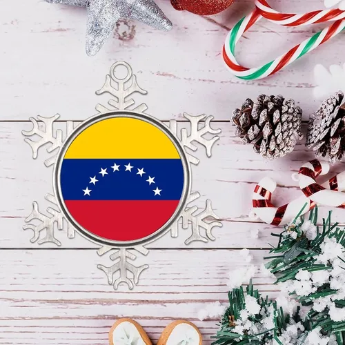 Vista 4 de Adorno de copo de nieve de Venezuela, bandera de Venezuela, bandera de las naciones, adornos de metal, recuerdo, regalo, adornos colgantes