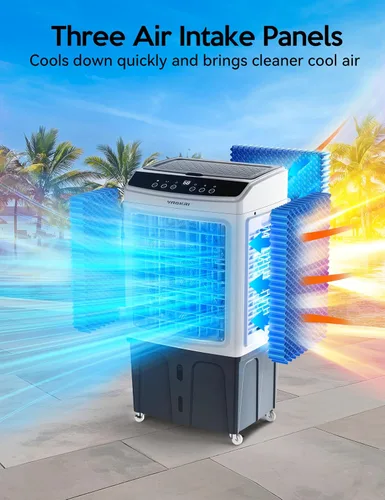 Vista 3 de VAGKRI Enfriador de aire evaporativo de 35 pulgadas, enfriador de pantano de 2800 CFM, enfriador de aire de oscilación de 120° con control remoto