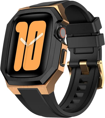 Vista 14 de Estuche de metal de lujo con correa compatible para Apple Watch de 44 mm, 45 mm, 46 mm, 49 mm, cubierta protectora resistente para hombre con correa