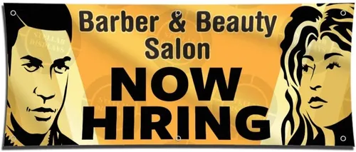 Vista 13 de Cartel de Barber & Beauty Salon Now Hiring (1 pie x 3 pies), cartel colorido de vinilo para pared, cartel de Anuncio Peluqueria Belleza