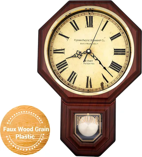 Vista 38 de JUSTIME Reloj de pared clásico vintage tradicional de estilo Schoolhouse, con péndulo y melodía Westminter cada hora, relojes de pared con melodía