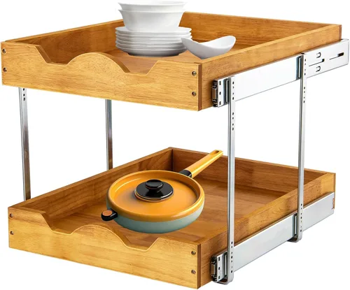 Vista 17 de DINDON Organizador de cajón extraíble para armario (11" ancho x 18" profundidad) 1 nivel, cajón de estante deslizante de madera de roble para debajo