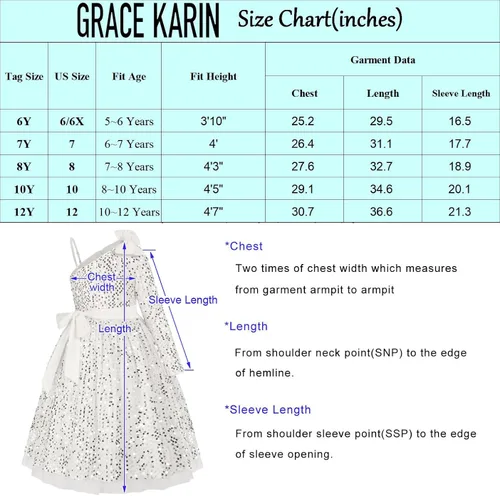 Vista 3 de GRACE KARIN Vestido de lentejuelas para niñas, vestido de fiesta brillante de un hombro con lazo para el cabello