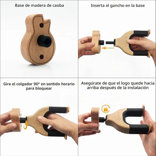 Vista 4 de Auto Lock - Soporte de pared para guitarra, soporte de madera dura en forma de guitarra para acústico, eléctrico, clásico, bajo, accesorios