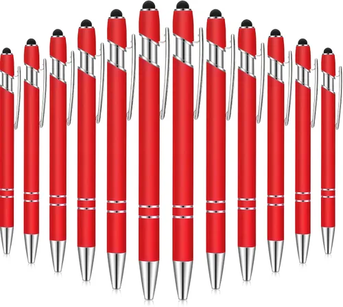 Vista 9 de Tenare 12 piezas 2 en 1 bolígrafo de metal con punta de lápiz capacitivo, bolígrafo de 1,0 mm de tinta negra para pantallas táctiles (color surtido)