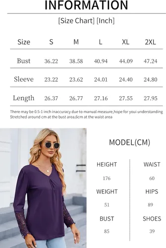 Vista 7 de BLITYA Blusas casuales con cuello en V para mujer, camisas de manga de encaje