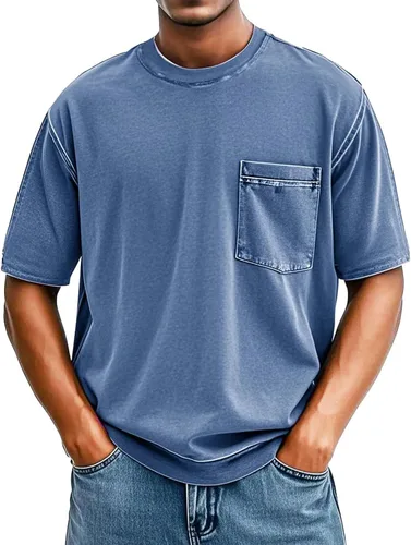 Vista 9 de Men's Summer Vintage Tops Casual Stylish Short Sleeve Crewneck T Shirts Lightweight Basic Tee Shirts with Pocket