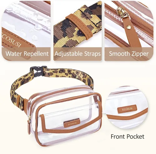 Vista 5 de ECOSUSI Riñonera transparente aprobada para estadios, bolsa transparente para conciertos, pequeña bolsa de plástico PVC transparente, bolsa