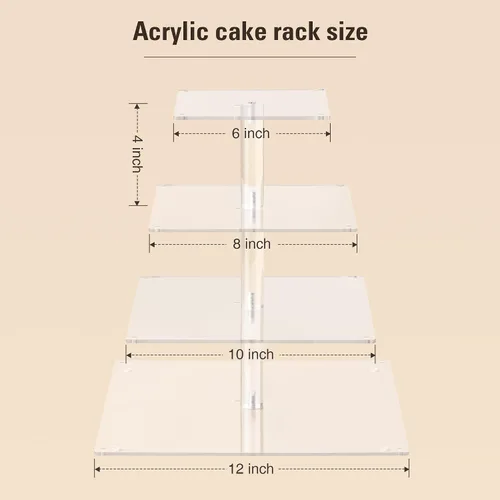 Vista 2 de Suneerplay Soporte para cupcakes de 4 niveles con cadena de luz LED, soporte de exhibición de cupcakes de acrílico, soporte cuadrado para torre