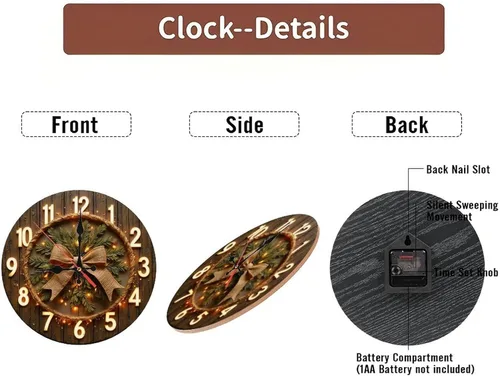 Vista 7 de Illuminated Bow & Pine Wreath Wooden Wall Clock 25x25cm