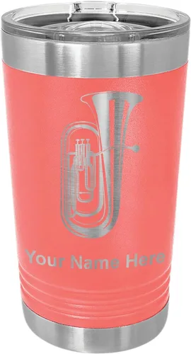 Vista 15 de LaserGram Vaso de pinta aislado al vacío de 16 onzas, tuba, grabado personalizado incluido (negro) Engraved Gift for Tuba Players, Vacuum