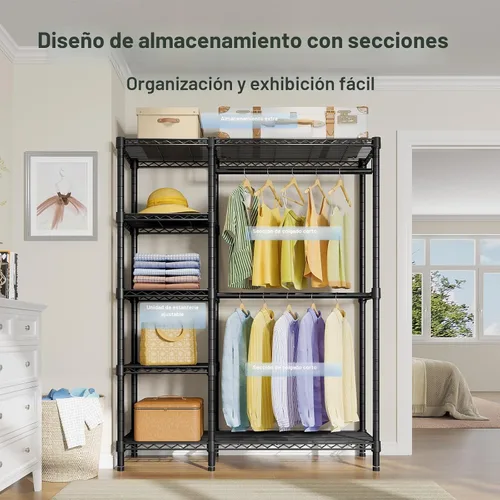 Vista 5 de VIPEK V7 Perchero para Colgar Ropa de Servicio Pesado Perchero con Estantes, Percheros de Armario Portátiles Percheros de Ropa de Metal de 5 Niveles