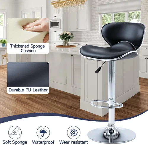 Vista 4 de Juego de 2 taburetes de bar, taburetes de bar giratorios ajustables para mostrador de cocina, silla de bar moderna de cuero PU de altura