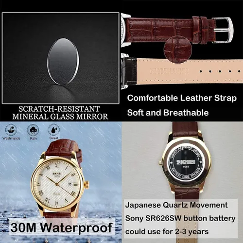 Vista 3 de SKMEI Reloj para hombre, vestido de negocios, clásico, de moda, casual, negro, cuarzo, analógico, impermeable, calendario, fecha, simple, relojes