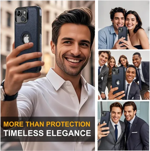 Vista 4 de Funda protectora ultradelgada de piel de lujo con diseño único para iPhone 14, antideslizante, resistente a los arañazos, funda protectora Azul