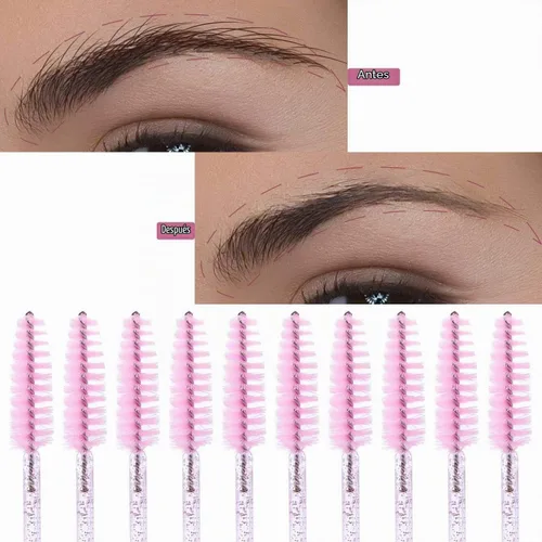 Vista 3 de Tbestmax 100 cepillos desechables para pestañas, varitas de rímel para extensión de pestañas de ojos, cejas y maquillaje, color rosa