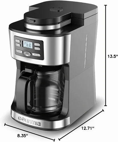Vista 9 de Gourmia Máquina de café digital 12Cup FullyAutomatic Cafetera grande integrada CoffeeGrinder, olla, filtro de café de malla de acero inoxidable 4