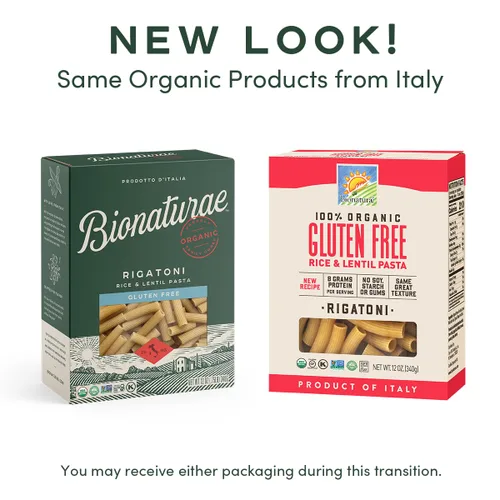 Vista 3 de Bionaturae Rigatoni Pasta de fideos – Pasta Rigatoni sin gluten orgánica, pasta de arroz y lentejas, kosher, alta en proteínas, sin OMG, pasta