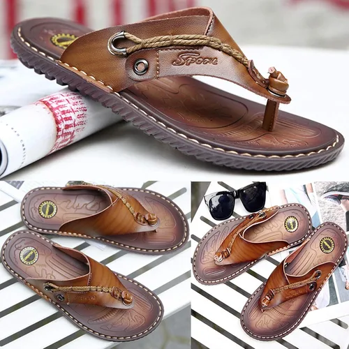Vista 5 de MXTSH Sandalias casuales de cuero para hombre con suela de goma