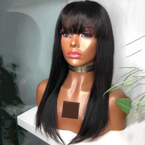Vista 10 de #1B/27 Pelucas de cabello humano ondulado suelto con flequillo HD transparente encaje frontal pelucas de cabello humano natural Stright densidad