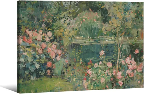 Vista 24 de Haitunone Póster de estanque de pato real con animales de granja, arte de pared, pintura de pato vintage, pintura al óleo, cazador de pájaros