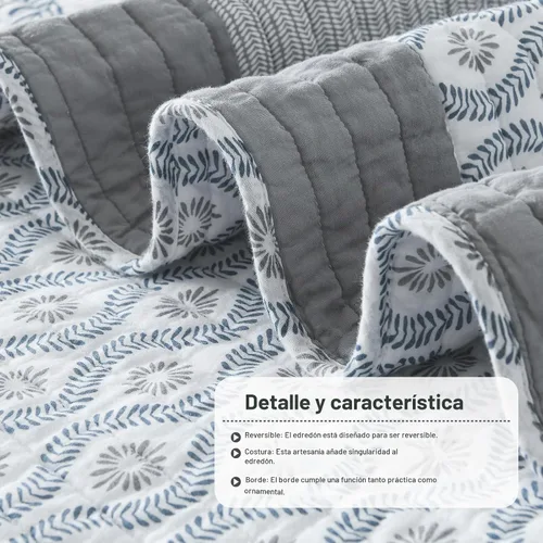 Vista 6 de Y-PLWOMEN - Juego de cama Queen con edredón/cubrecama de algodón 100% ligera, reversible, floral, rústico, para todas las estaciones Azul/Blanco/Gris