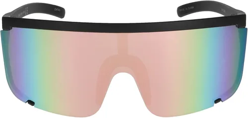 Vista 2 de Gafas de sol unisex de gran tamaño con lentes espejadas y superescudo retro con marco negro mate, Multicolor