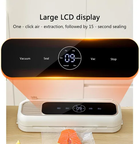 Vista 3 de Sellador automático al vacío con cortador integrado, potente succión para conservación de alimentos, sella alimentos secos y húmedos, carne y más