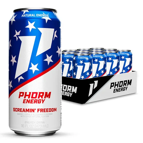 Vista 10 de PHORM ENERGY - Bebida energética, Blue Blitz, sabor a frambuesa azul, 200 MG de cafeína natural de té verde, sin azúcar, bebida carbonatada