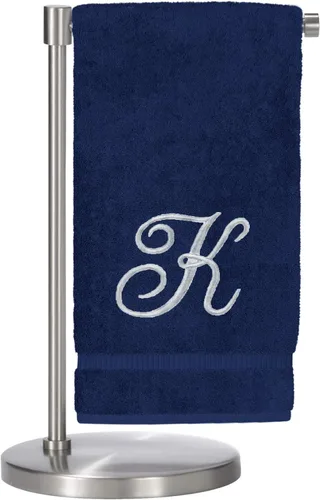 Vista 132 de Script R - Toalla de baño con monograma, regalo personalizado, 27 x 54 pulgadas, juego de 1 toalla bordada con texto dorado, 100% algodón turco Navy