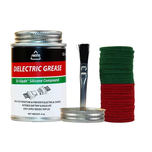 Vista 3 de AGS Automotive Solutions Kit de grasa de silicona dieléctrica, lata superior de cepillo de 4 onzas con 20 arandelas de terminales de batería