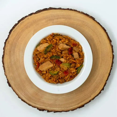 Vista 3 de Mountain House Tazón de arroz adobo, pollo y fajita de estilo mexicano, paquete de alimentos liofilizados para mochileros y campamentos