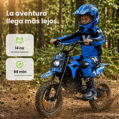 Vista 8 de isinwheel Bicicleta de cross eléctrica A14 de 36 V, 500 W, para niños de 5 Azul oscuro (500W)