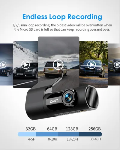 Vista 6 de KAWA Dash Cam 2K, cámara WiFi para tablero de automóviles 1440P con control de voz manos libres, visión nocturna, mini cámara frontal oculta