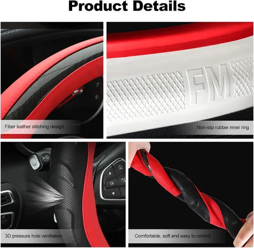 Vista 5 de Ergocar Funda deportiva en forma de D, transpirable, antideslizante, de fibra de carbono y piel de microfibra, protector de volante de automóvil