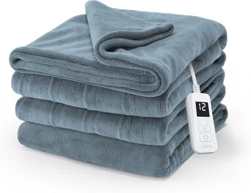 Vista 13 de Sunbeam Manta eléctrica de microfelpa calefactada Royal Luxe, 12 ajustes de calor, apagado automático de 12 horas, calentamiento rápido, cálida