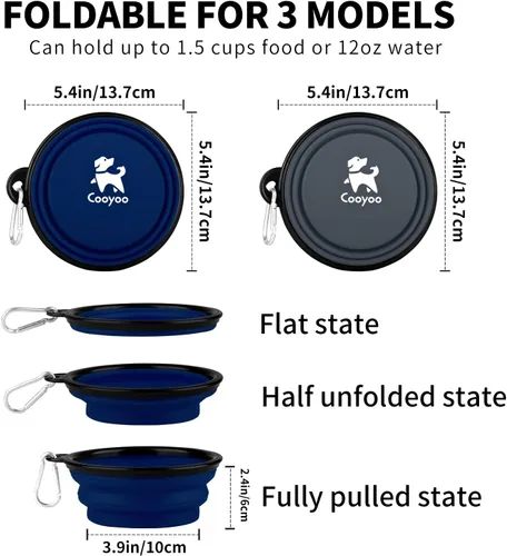 Vista 17 de COOYOO Cuenco plegable para perros, paquete de 2 cuencos plegables para agua para perros y gatos, plato portátil para alimentación de mascotas
