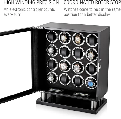 Vista 4 de Enrollador de reloj para 16 relojes automáticos con retroiluminación LED y control de pantalla táctil LCD