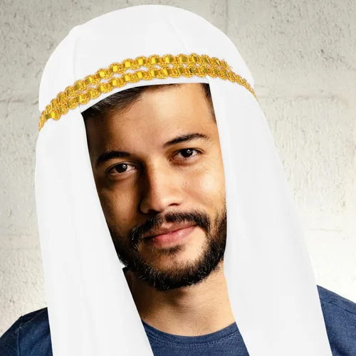Vista 8 de Sombrero árabe para hombre, tocado árabe, accesorios para decoración de Halloween (M) blanco, Blanco