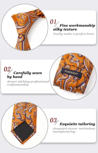 Vista 129 de HISDERN Corbatas para hombre, corbata de cachemira y bolsillo cuadrado tejido clásico floral para hombre, corbata de fiesta de boda