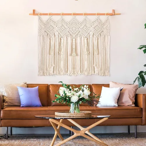 Vista 5 de Osunnus Cortina de macramé para colgar en la pared, cenefa de macramé para ventana y puerta, 40 x 30 pulgadas, decoración de pared de macramé 1 panel