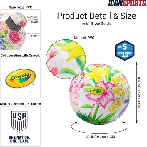 Vista 10 de Icon Sports Balón de fútbol con licencia oficial de la Federación de Fútbol de Estados Unidos, tamaño 5, Crayola & Fox Sport Collaboration Flower
