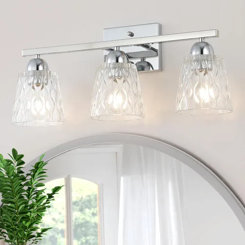 Vista 10 de Mecgirn Lámpara de tocador de baño de acero inoxidable sobre el espejo, 1 lámpara de baño dorada cepillada con pantallas de vidrio texturizado Oro