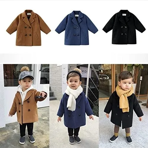 Vista 5 de MoZiKQin Abrigo de lana para bebés, niños y niñas, abrigo de invierno cálido de doble botonadura para niños, chaqueta para exteriores