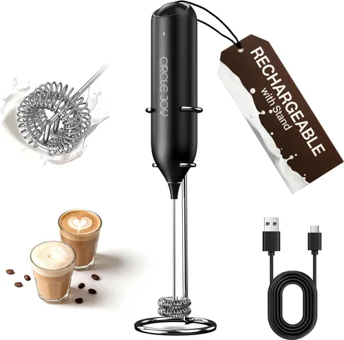 Vista 8 de CIRCLE JOY Espumador de leche recargable de mano con soporte, batidor de doble bobina para café, capuchino, lattes, frappé, matcha y chocolate
