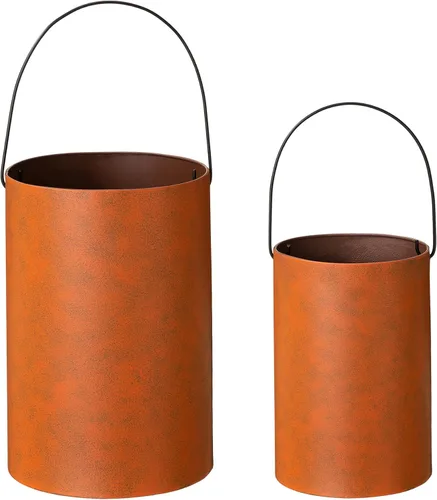 Vista 4 de Glitzhome Paquete de 2 portavelas de calabaza con recortes de Halloween, cubo de metal para Acción de Gracias, letreros decorativos de porche