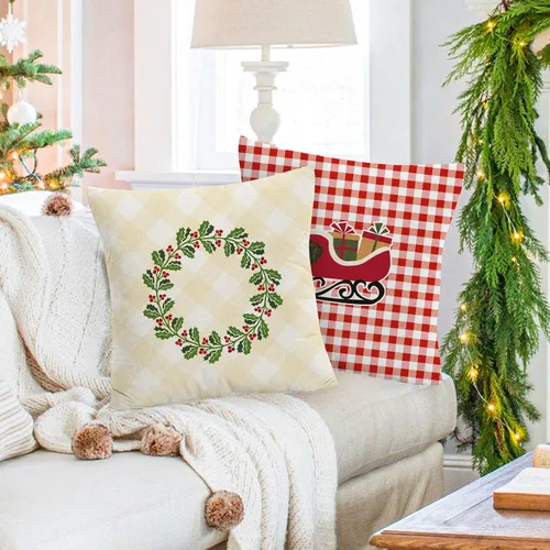 Vista 7 de YIYEA Juego de 4 fundas de almohada de terciopelo de Navidad de 16 x 16 pulgadas, fundas de almohada de terciopelo para decoraciones navideñas